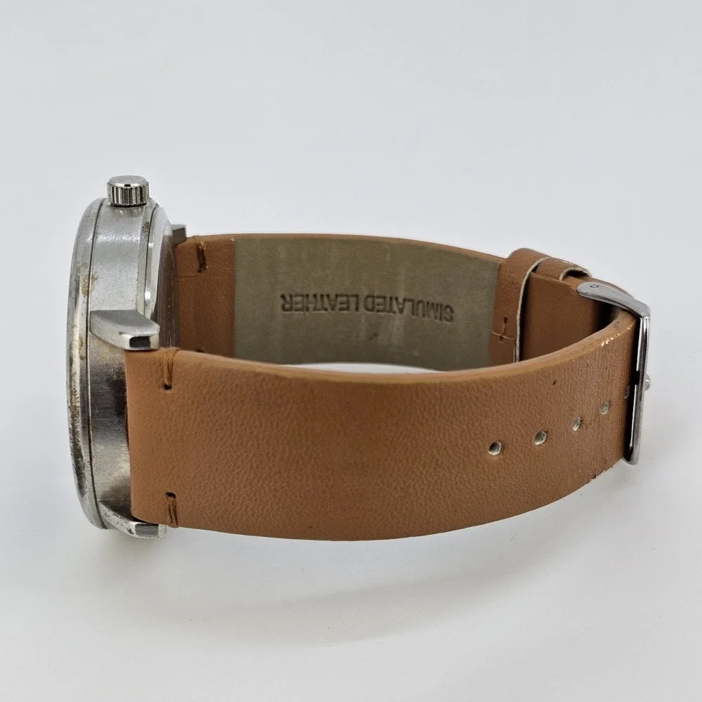 US Polo Assn Men's Watch 46MM Blue Dial Brown Faux Leather Bands New Battery